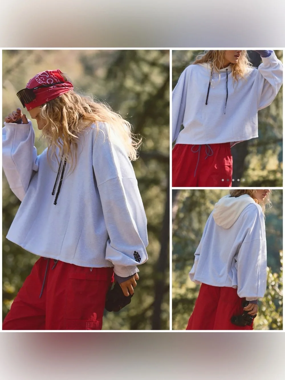 NWT Free People FP Movement End Game Hoodie - white Heather grey combo - small